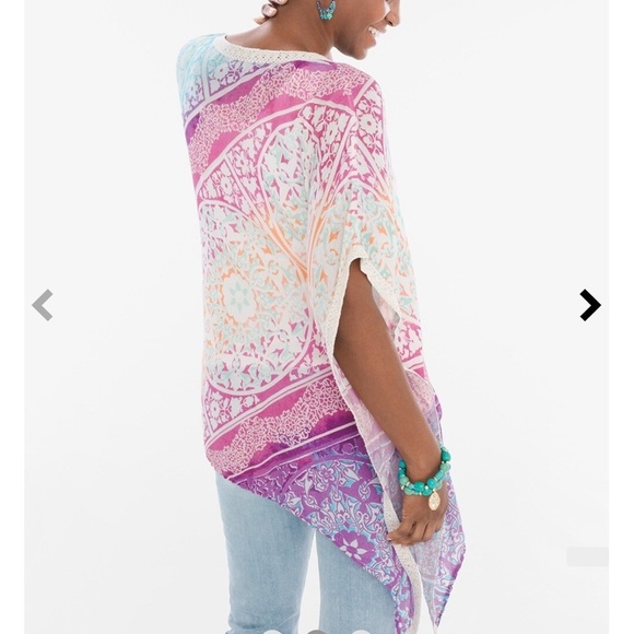 Chicos Kaleidoscope Medallion Poncho Top Crochet Metallic‎ Boho Beach Blouse S/M - Picture 2 of 9